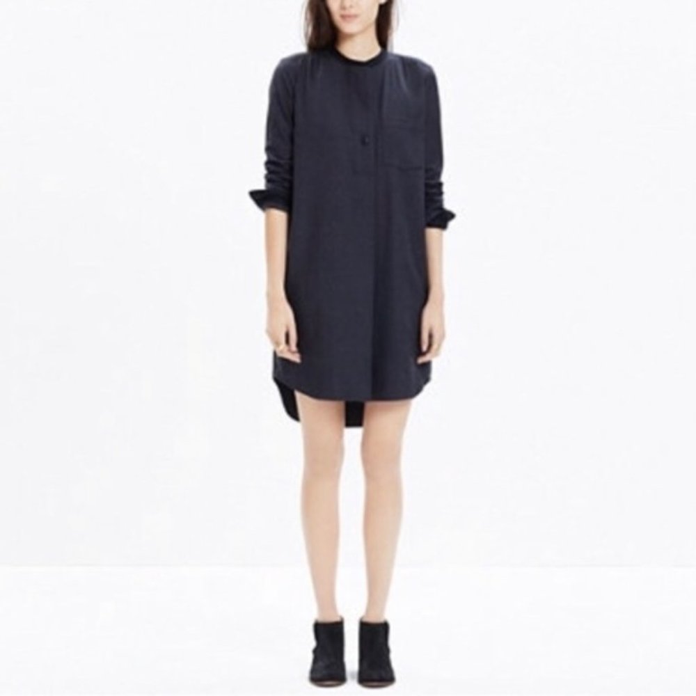 MADEWELL Wool/ Cotton Blend Flannel Latitude Shirt Dress Dark Gray Sz XXS